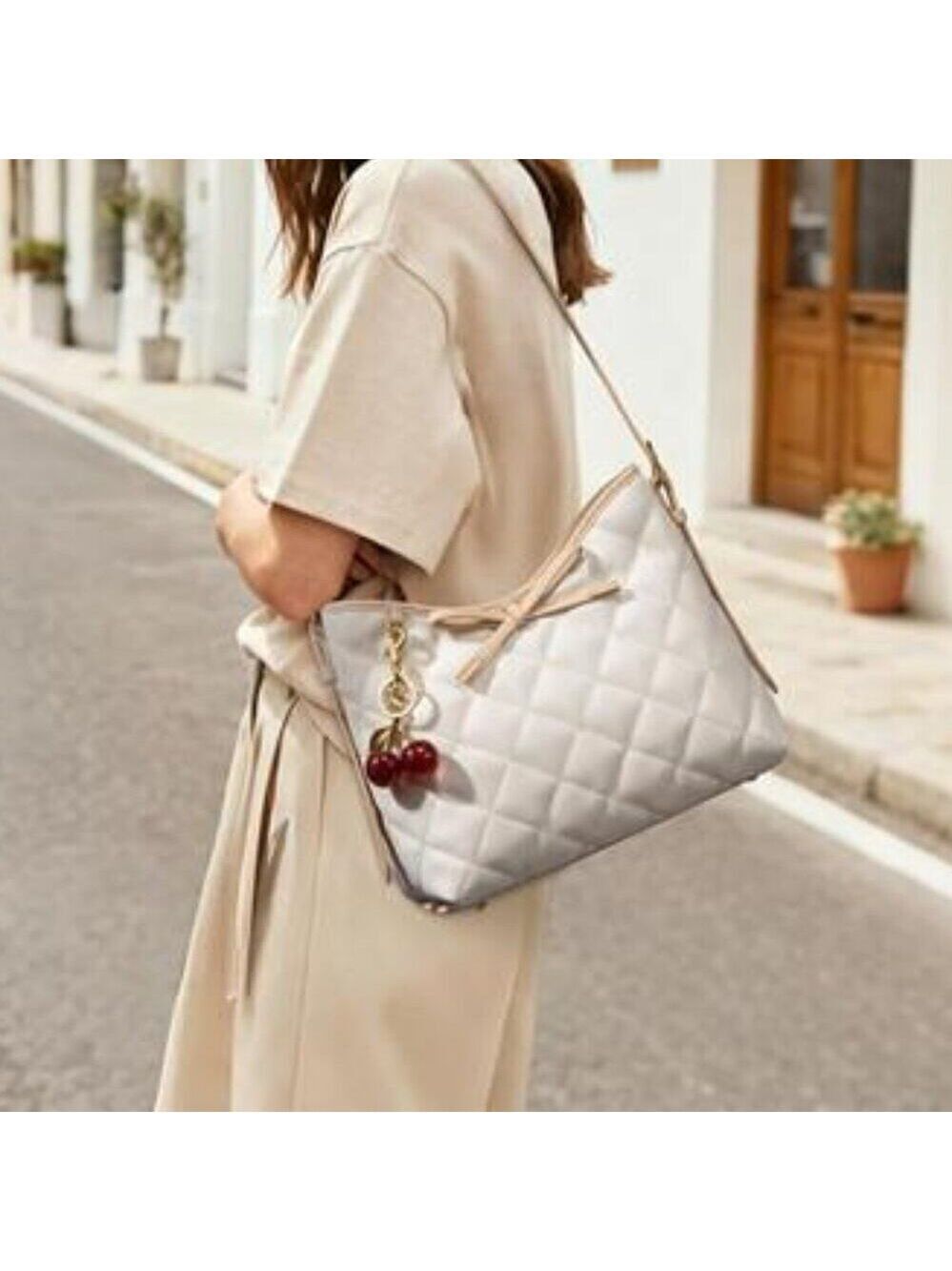 White Purse for Women – Soft Leather Quilted Hobo Handbag Crossbody Shoulder Bag